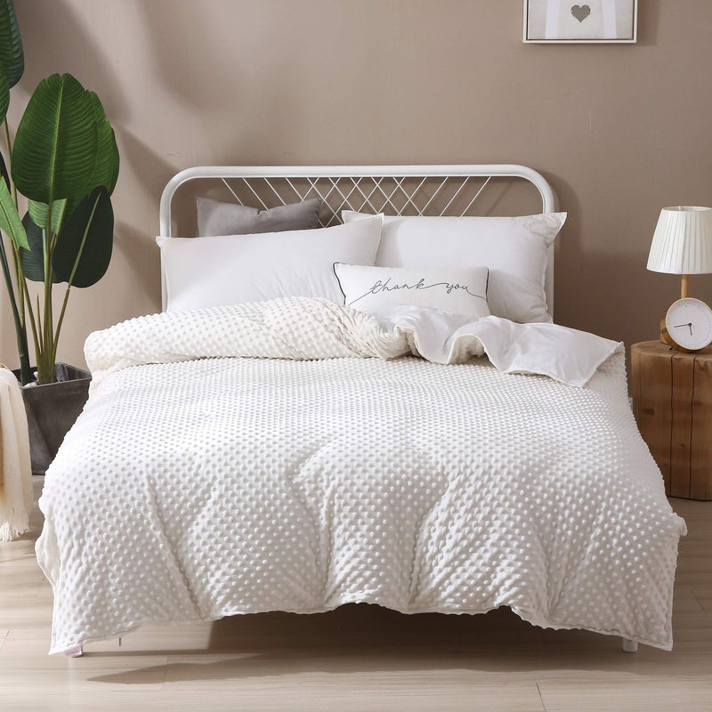 F.Y.Dreams Weighted Blanket Duvet Cover 60x80 inches with 8 Ties,Zipper on Long Side/Cotton&Minky Dot, Off-White/Just Duvet Cover - Image 1